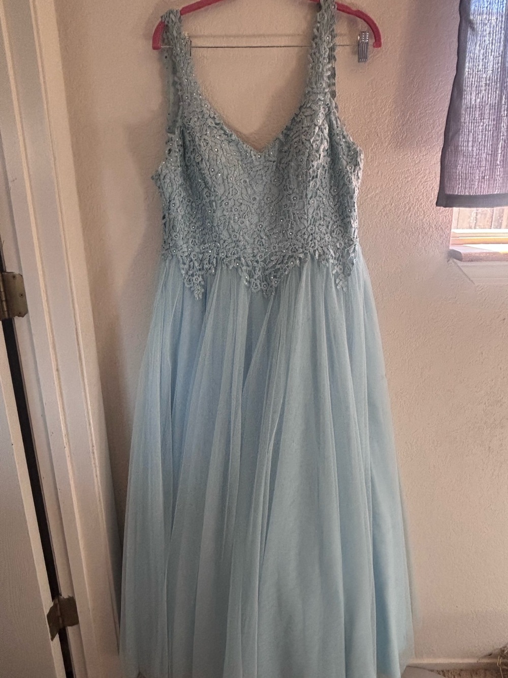 Girls Light Blue Lace & Tulle Party Dress